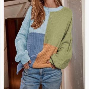 New Color Patch Drop Shoulder Sweater